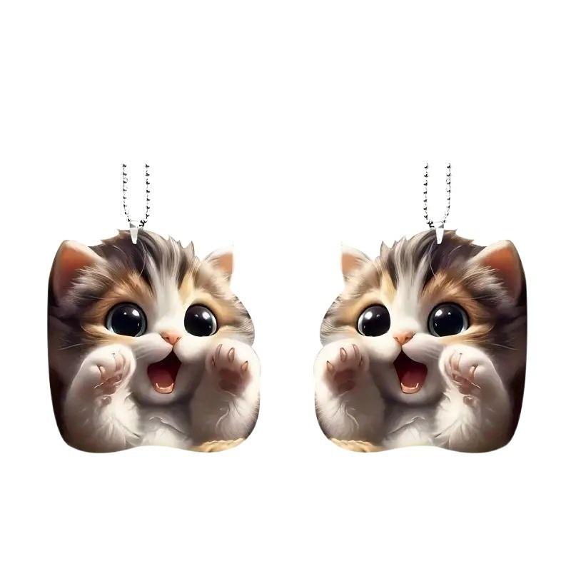 Acrylic 2d Fashionable Cat Car Pendant Playful Cartoon Art For Accessories Vehicle