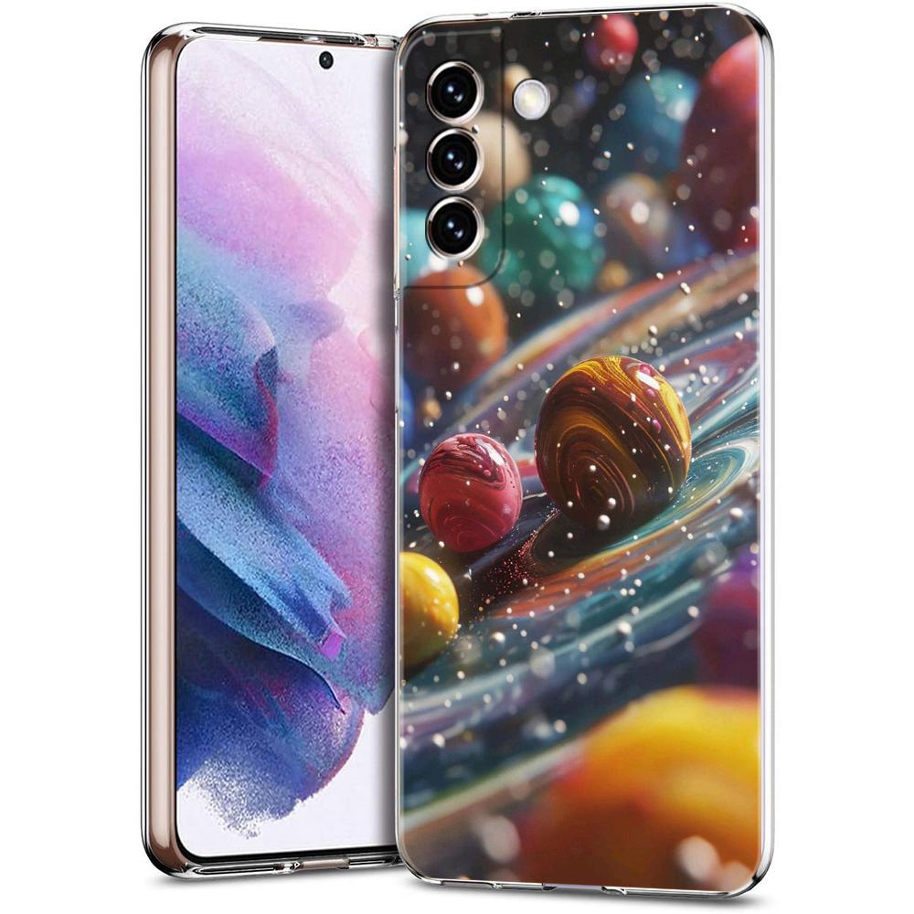 Transparente Handyhülle für Samsung Galaxy S25 S24 S23 S22 S20 S21 FE Ultra S24 S23 S10 S10E Plus 5G Cartoon Planetenmuster