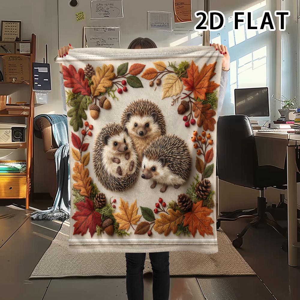 1Pc 2D FLAT Hedgehog Print Flannel Blanket,High quality Comfortable for All Seasons,Home Decor,Warmth and Comfort,Perfect for Christmas Gifts