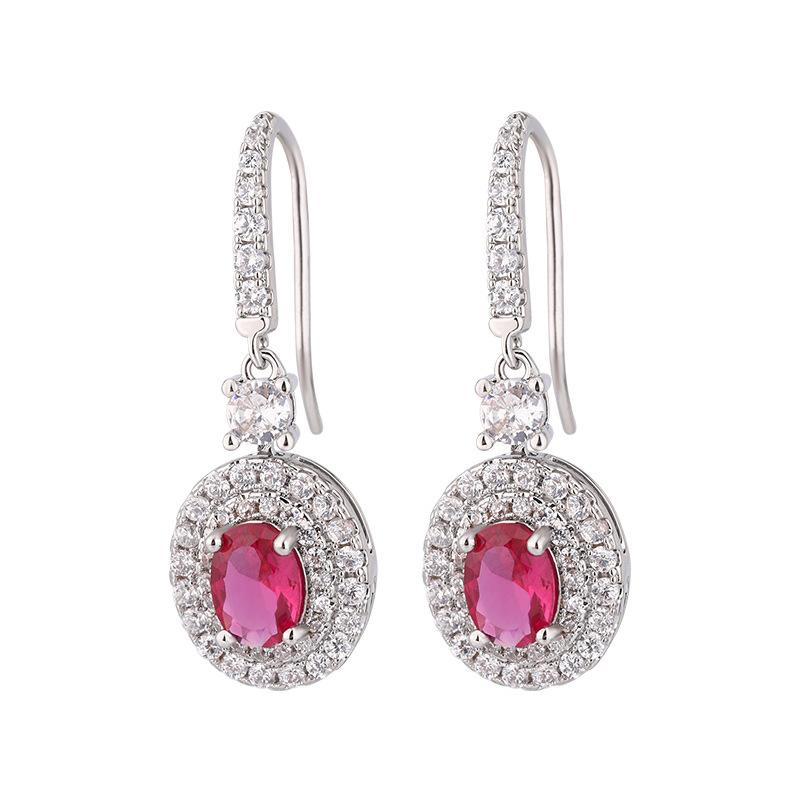 Jewelry Copper Bottom Gold-Plated Retro Simulation Red Corundum Blue Spinel Stud Earrings, Main Stone 5 * 7