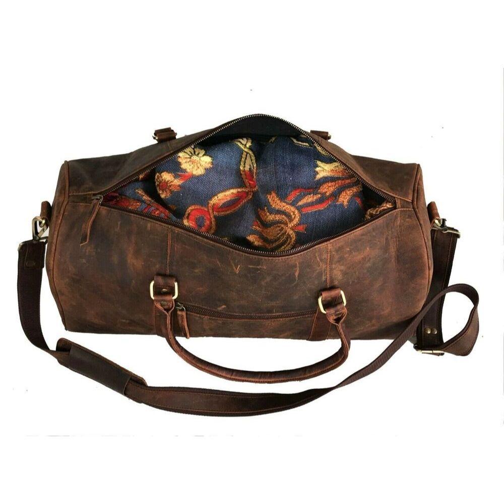 Brown Vintage Leather Duffel Bag Mens Buffalo Travel Weekend Luggage Carry On BG