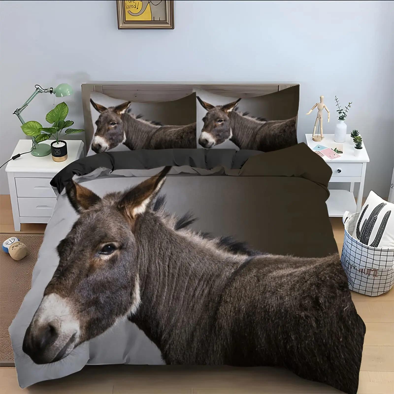

Donkey King Queen Duvet Cover Cartoon Funny Donkey Bedding Set Farmhouse Animal Comforter Cove Sunflower Polyester Quilt Cover AU Single(140*210cm)3pcs
