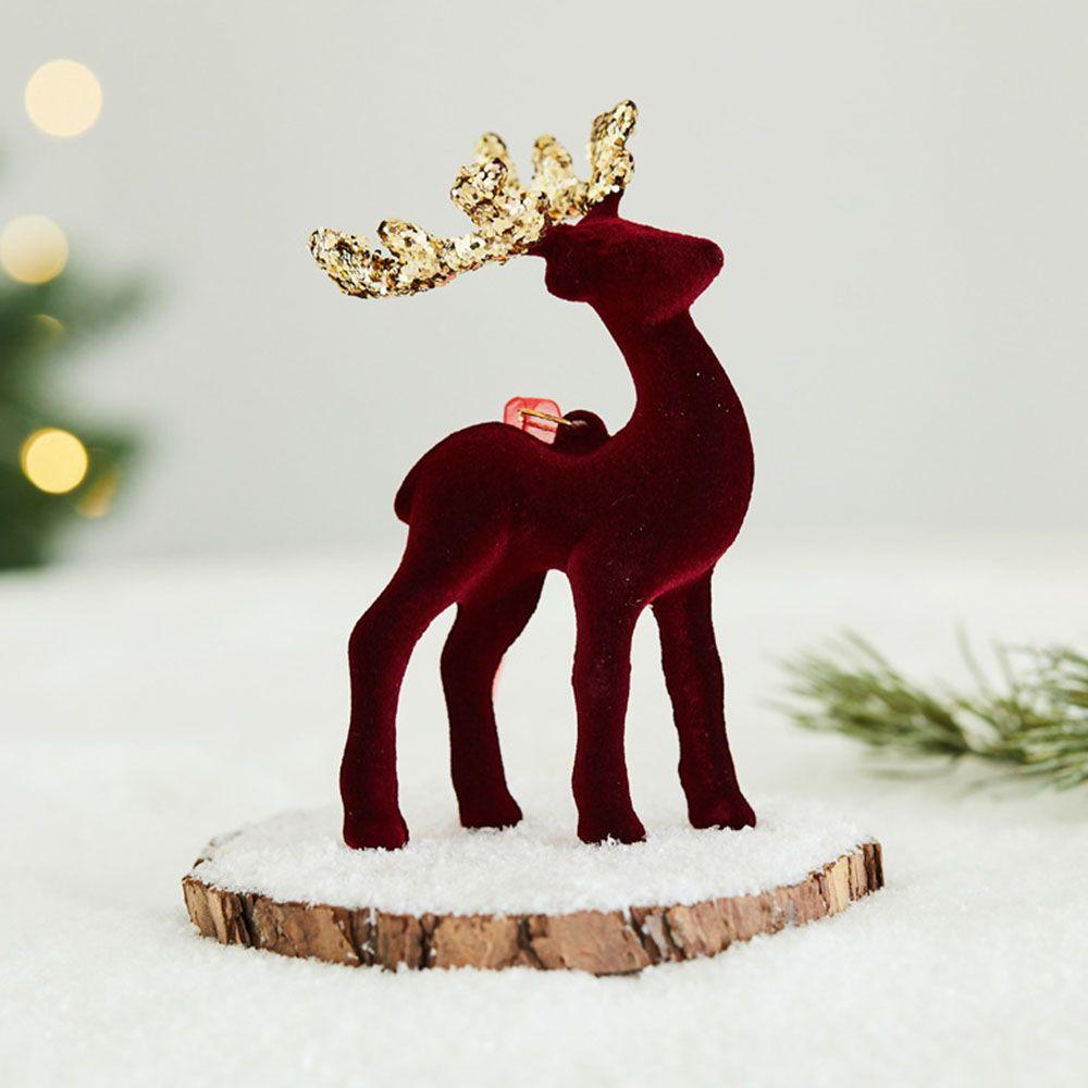 Glittering Christmas Red Deer Figurines Elegant Elk Glitter Deer Decor Shop