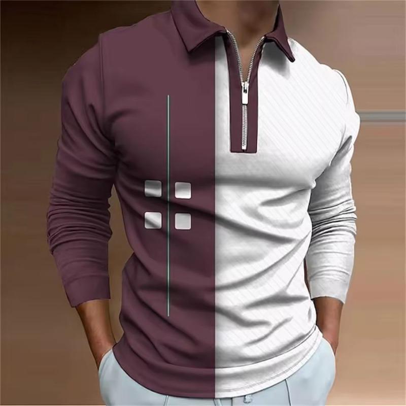 Verlaufende Rampe Abstrakt 3D-Druck Herren Zip Golf-Polo Lässig Täglich Streetwear Polyester Frottee Langarm Umlegekragen Zip-Poloshirts