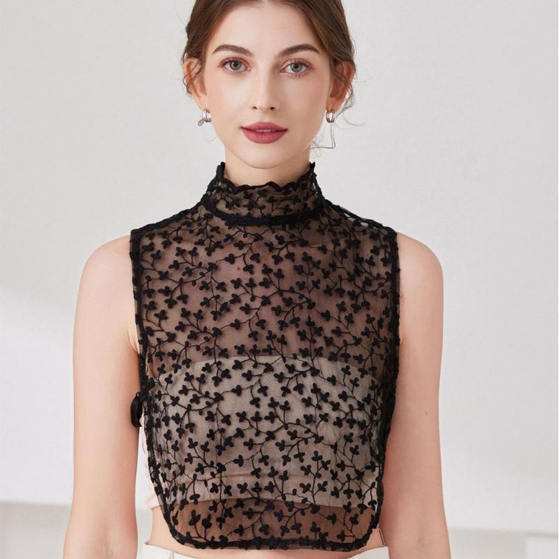 Fashion Hollow Lace Fake Collar Half Shirt Blouse Collar Detachable Faux Collar White Removable Collar Decorative Neck Top