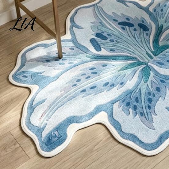 Easy Clean Area Rug Lily Shape Floor Mat, Absorbent Velvet for Bathroom And Entrance, Non-slip Decorative Flower Bedroom Dressing Table, Soft