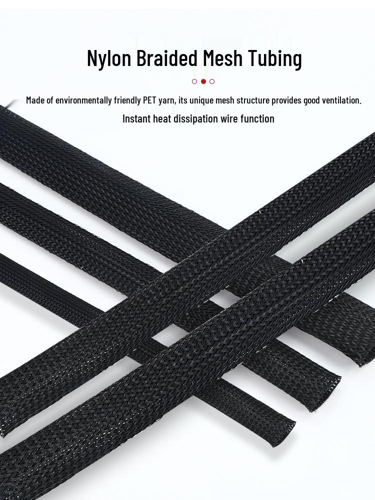 Black Flame Retardant Nylon Braided Mesh Tubing for Cable Protection & Shock Absorption