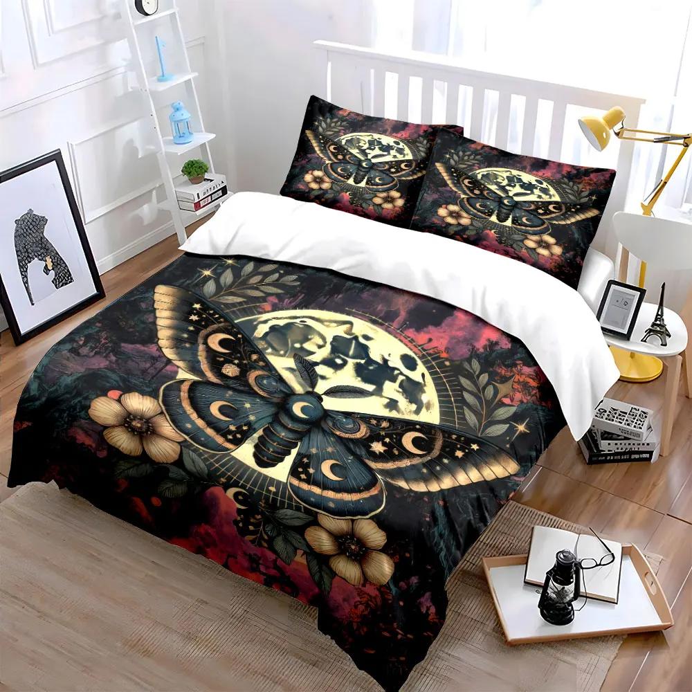 Moon Butterfly Art Decor Set Soft Comfortable Duvet Cover Bedding Set Included 1*Duvet Cover & 2*Pillowcases gift