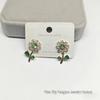 2025 High-End Crystal Flower Green Leaf Zircon Stud Earrings - Trendy & Delicate for Women