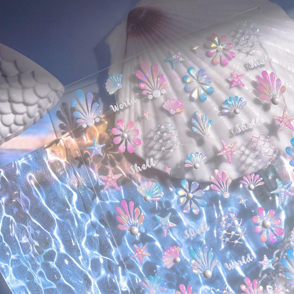 5D Nail Stickers Beach Shell Crystal Diamond Self Adhesive Nail Art Stickers DIY Cute Ocean World Nail Decorations Parts