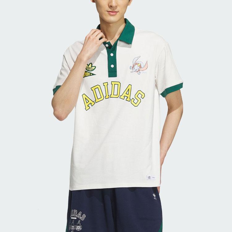 Adidas Originals Disney Dumbo Sportswear Embroidered Logo Colorblock Polo Shirt Unisex Tops White IN1075