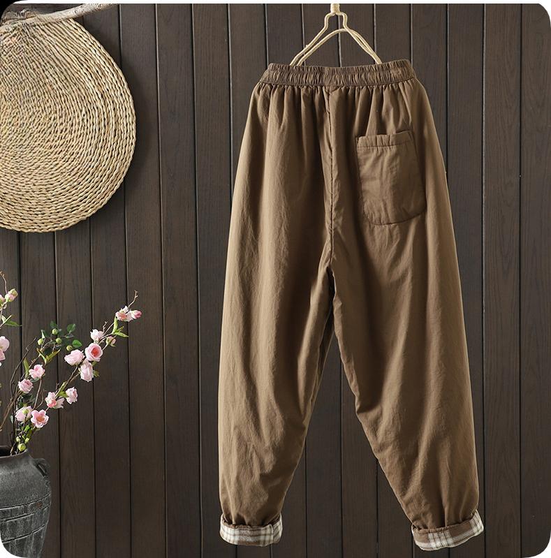 Winter Retro Cotton Quilted Elastic Waist Was Thin Harem Pants To Keep Warm and Thick Casual Trousers