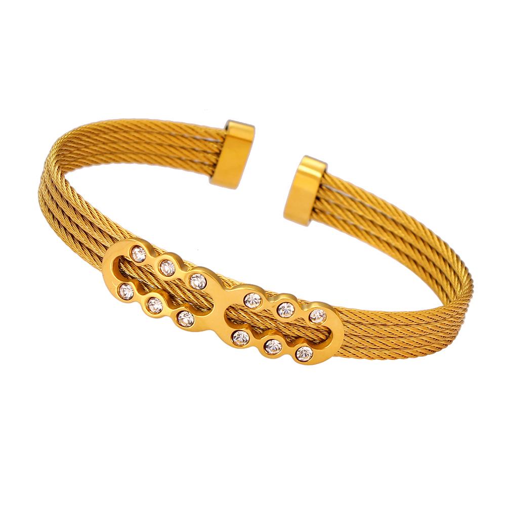 European Trendy Gold Open Bangle: Elegant Twisted Stainless Steel Wire Jewelry for Women