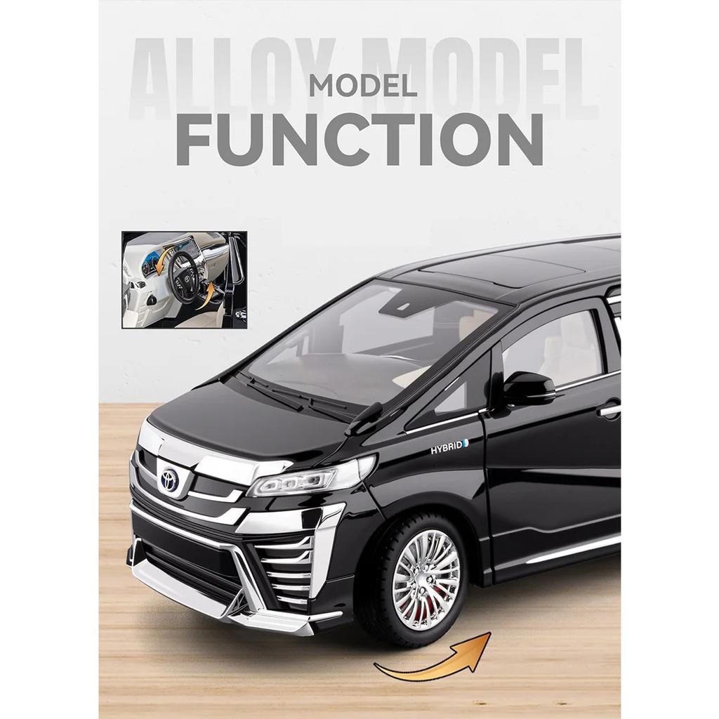 1/18 Toyota Vellfire MPV Automatic Door Alloy Car Model Sound and Light Pull Back Children's Toy Collectibles Birthday Gift
