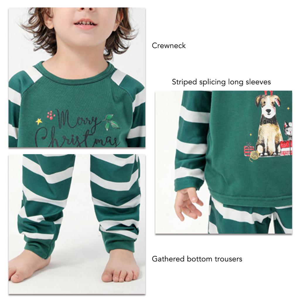 Christmas Family Matching Pajamas Set Cartoon Print Striped Long Sleeve Sleepwear for Men Women Children Family Pajamas