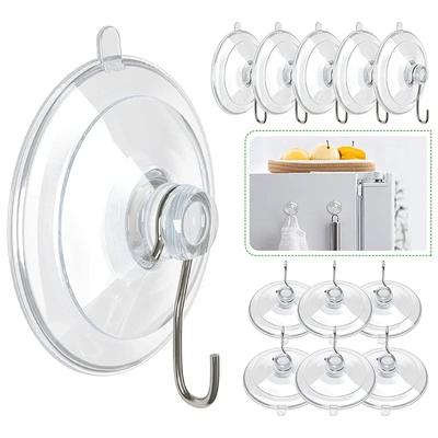 5Pcs Clear Suction Cup Hooks Large Suction Cups With Stainless Steel Hooks Reusable Hanging Hook for Kitchen Bathroom Window