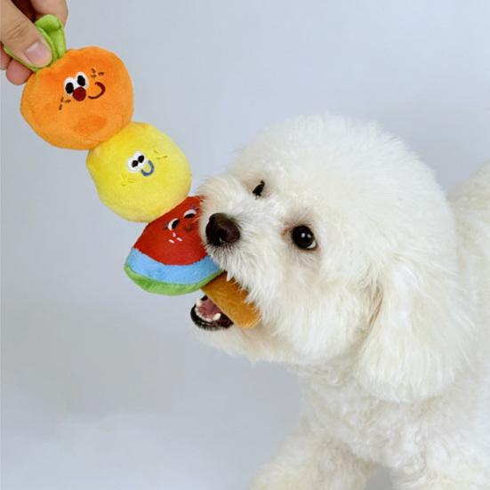 Dog Chew Toy Squeaky Fruit Skewer Puppy Teething Toy Crinkle Interactive Tug-of-War