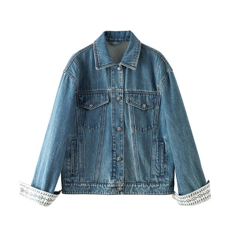 New Fashionable Women's Denim Jacket Retro Lapel Short Loose Top