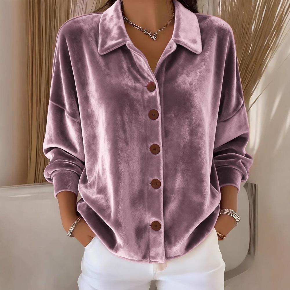 2025 New Women's Casual Long Sleeve Shirt Collar Cardigan Gold Velvet Multicolor Women's Top Shirt
