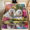Maltese dog and flowers,pattern Flannel Blanket, High quality Comfortable for All Seasons, Home Decor, Warmth and Comfort, Perfect for Gifts.