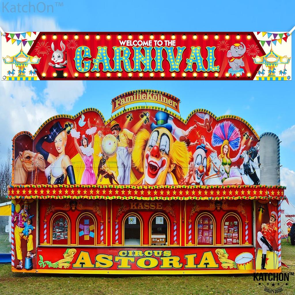 KatchOn, XtraLarge Welcome To The Carnival Banner - 120x20 Inch | Carnival Decorations | Circus Games Decoration for Event Outdoor | Circus Banner