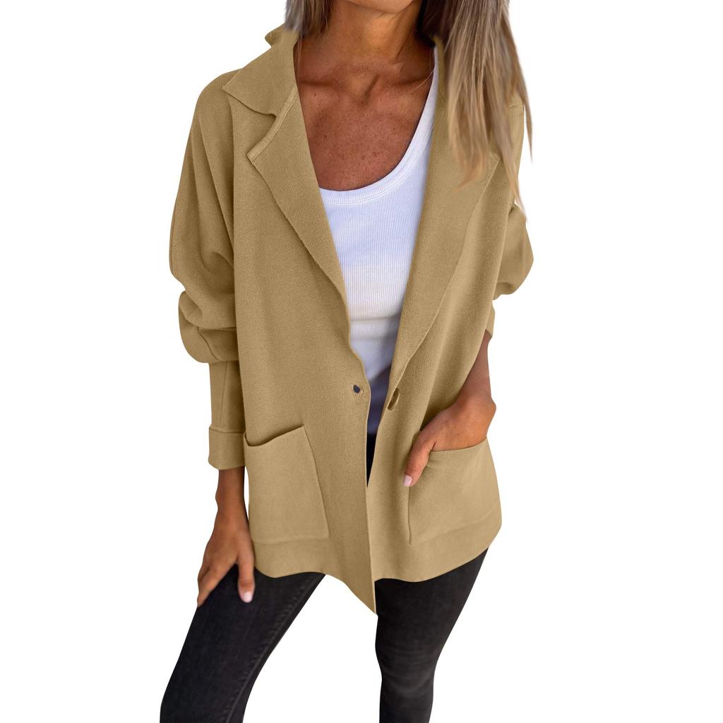 Women's Winter Woolen Jacket Casual Versatile Loose Lapel Pocket Button Cardigan