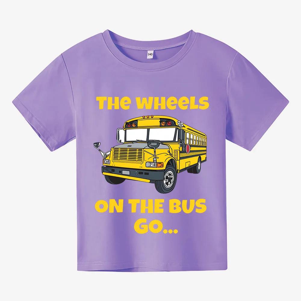 Boys Girls Tshirt The Wheels on The Bus Car Graphic T Shirt Happy Birthday Gift Party Gift Kids Clothes Tops Cotton Short Sleeve