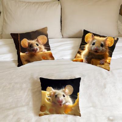Cute Mouse  Cheese Cushion Cover Home Office Birthday Anniversary Gifts Soft Skin Friendly Cushion Cover