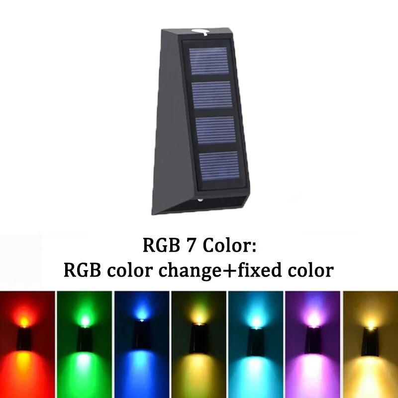 RGB Color Changing or White&Warm Double Color Changing - Solar Stairs Lights Waterproof Wall Lamp for Garden Walkway Fence Solar Powered Lighting