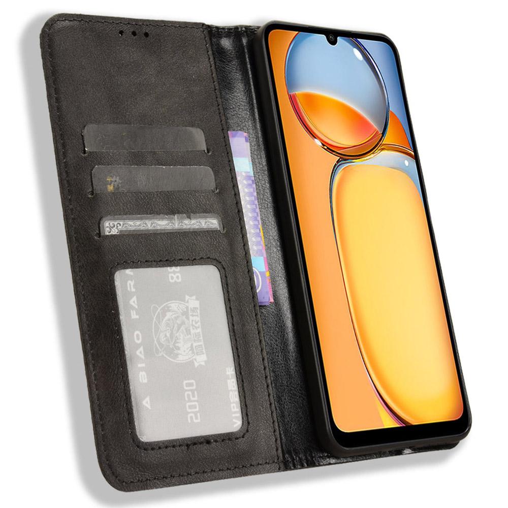 

For Xiaomi Redmi 13C/Poco C65 4G Case Retro Phone Cover with Wallet Stand Black
