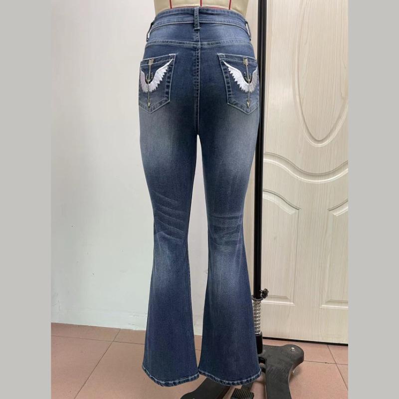 GMXIA Embroidered Jeans Women's Heavy Wash Stretch Denim Trousers