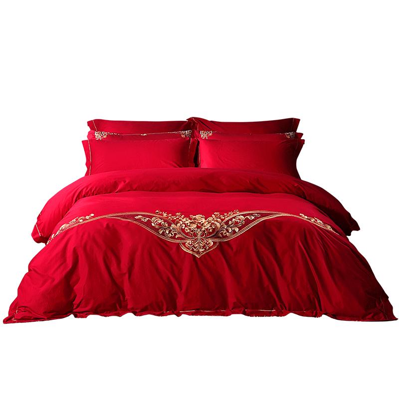 Mercury Home Textiles Wedding Embroidered Pure Cotton 4-Piece Bedding Set 1.8m Bed (Duvet 220x240cm)