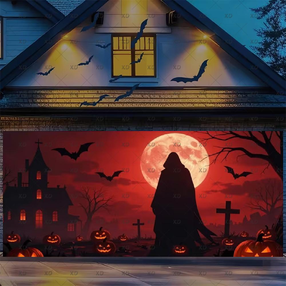 Halloween Large Garage Door Cover Backdrop Haunted House Party Decoration Background Scary Creepy Horror Outdoor Decor Banner26