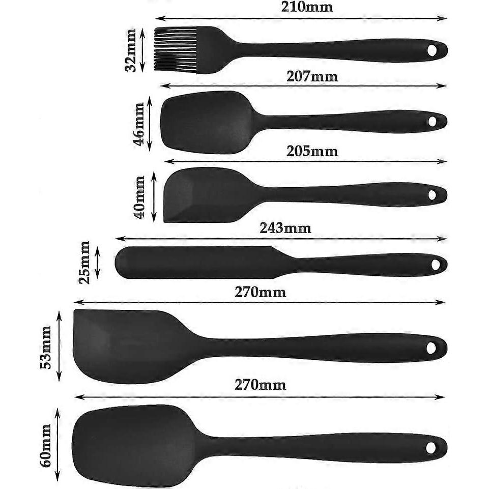 ZK- 6 Piece Kitchen Utensils Non-Stick Elastic Silicone Spatula, Kitchen Spatula Set with Brush for Baking Pastries (Black)