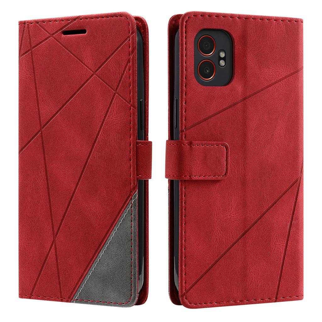For Samsung Galaxy XCover7 Pro Case Imprinted Lines PU Leather Splicing Wallet Phone Cover with Wrist Strap