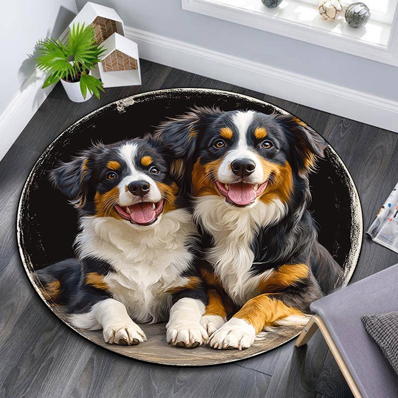 Australian Shepherd Dogs Round Area Rug,Carpet Rug for Living Room Bedroom Sofa Playroom Decor,Non-slip Floor Mat