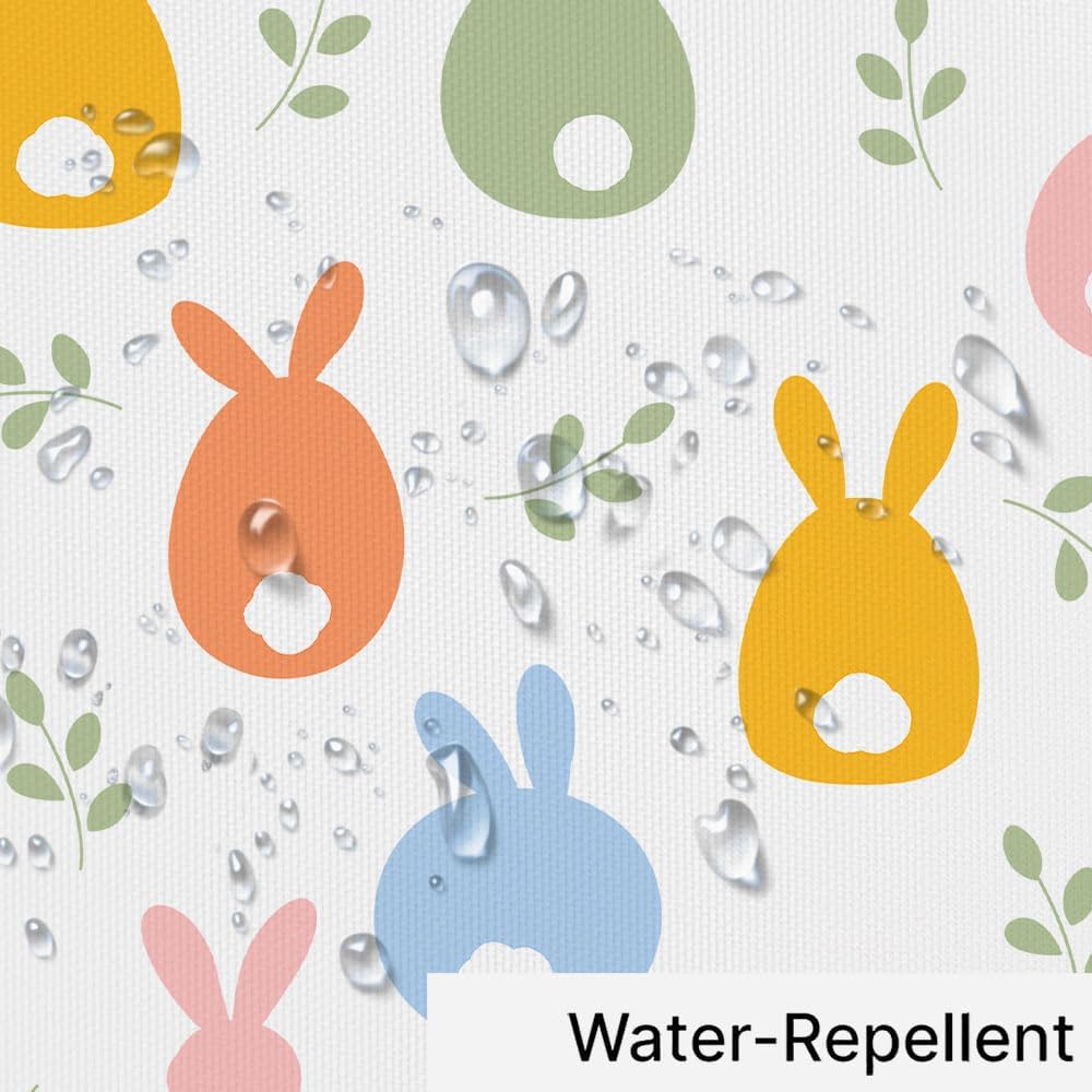 Easter Shower Curtain Happy Easter Cute Rabbit Floral Bathroom Decor Set, Colorful Rainbow Easter Bunny Cloth Fabric Bathroom