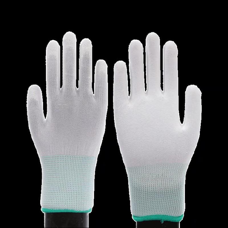 

10 Pairs/Bag PU+Nylon Gloves Breathable Labor Protection Gloves,Size M White+Green