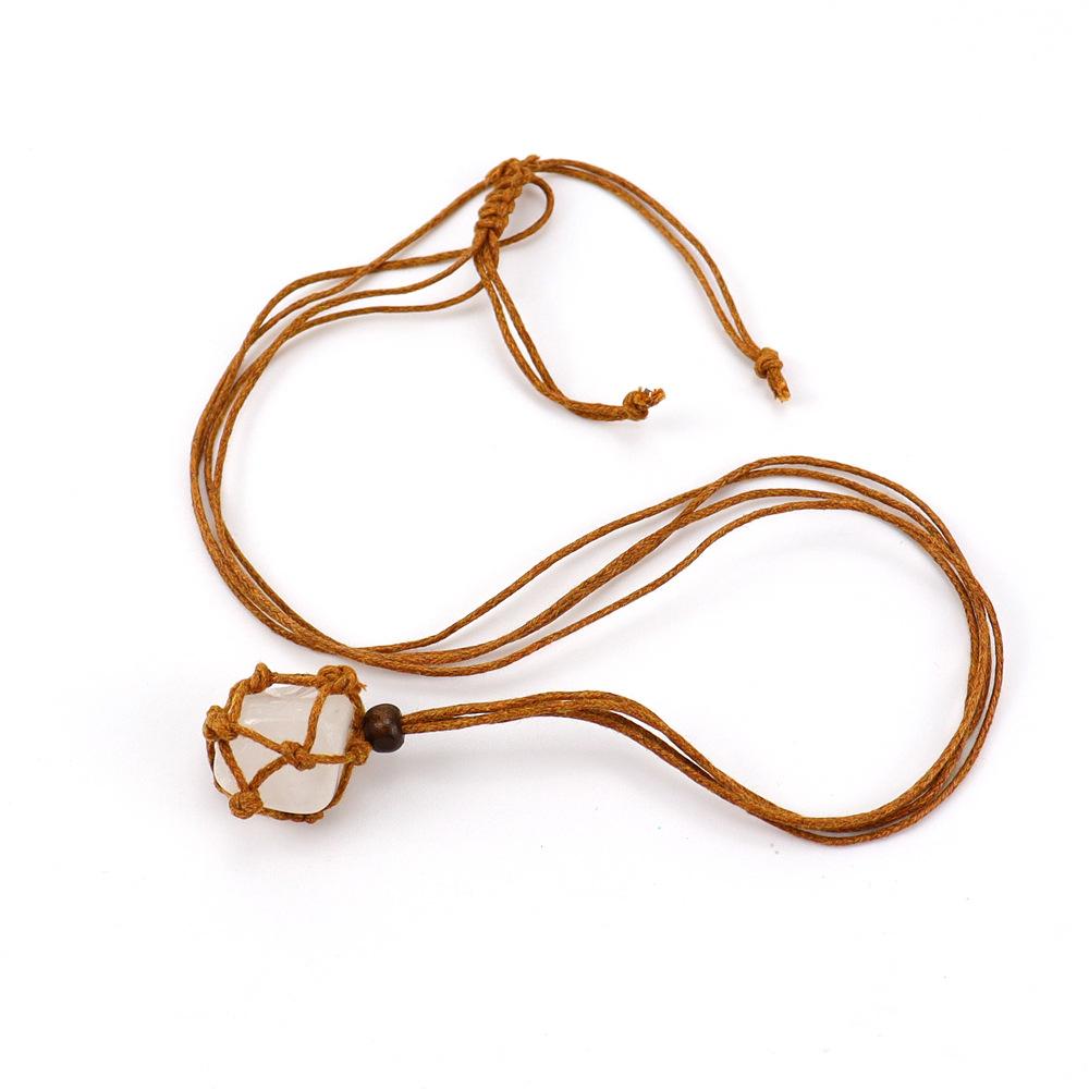 Hand-Woven Natural Stone Crystal Rough Stone Mesh Pocket Adjustable Necklace Pendant N707