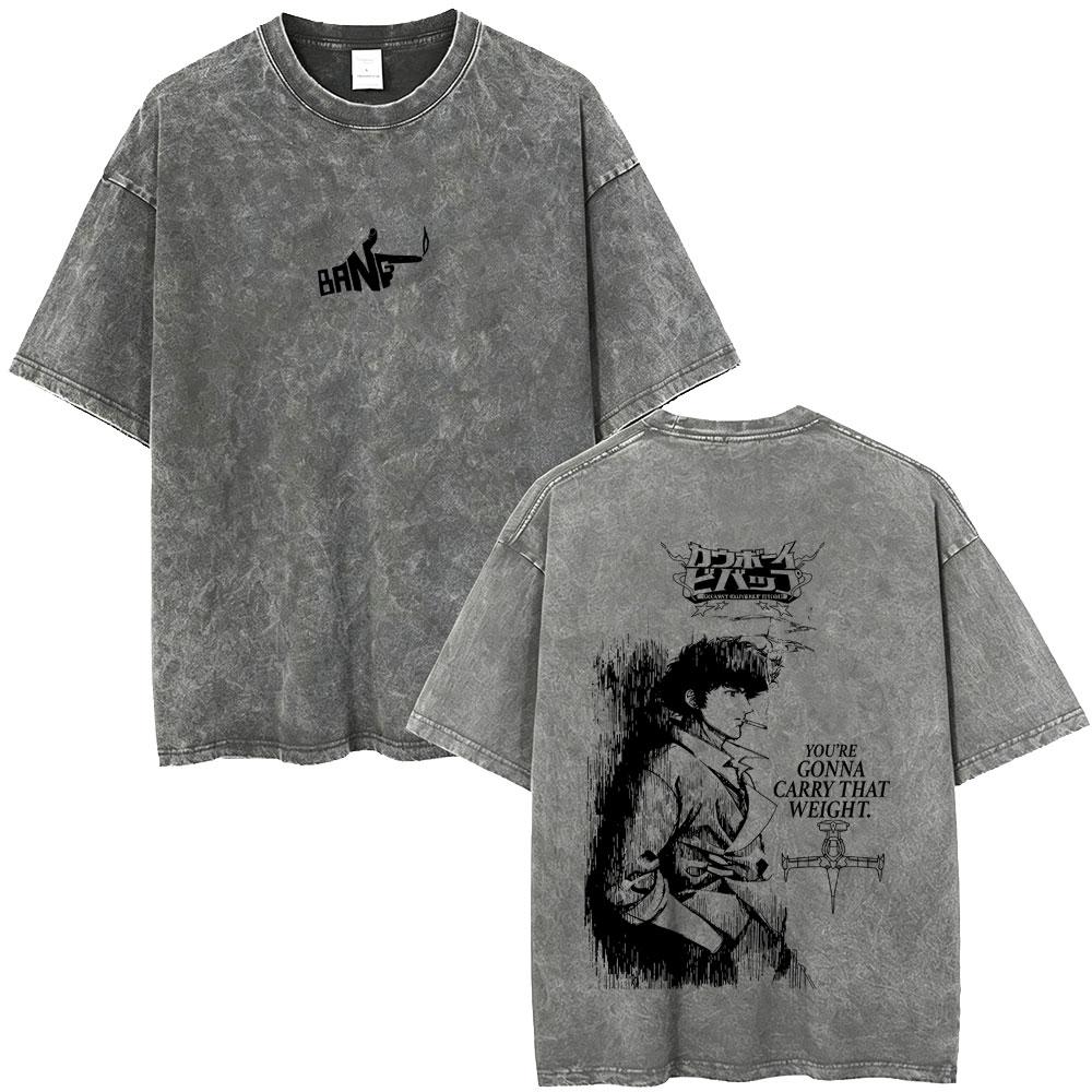 Washed Vintage Anime Cowboy Bebop Spike Spiegel See You Space Cowboy Graphic T-shirt Manga Retro Oversized T Shirts Unisex