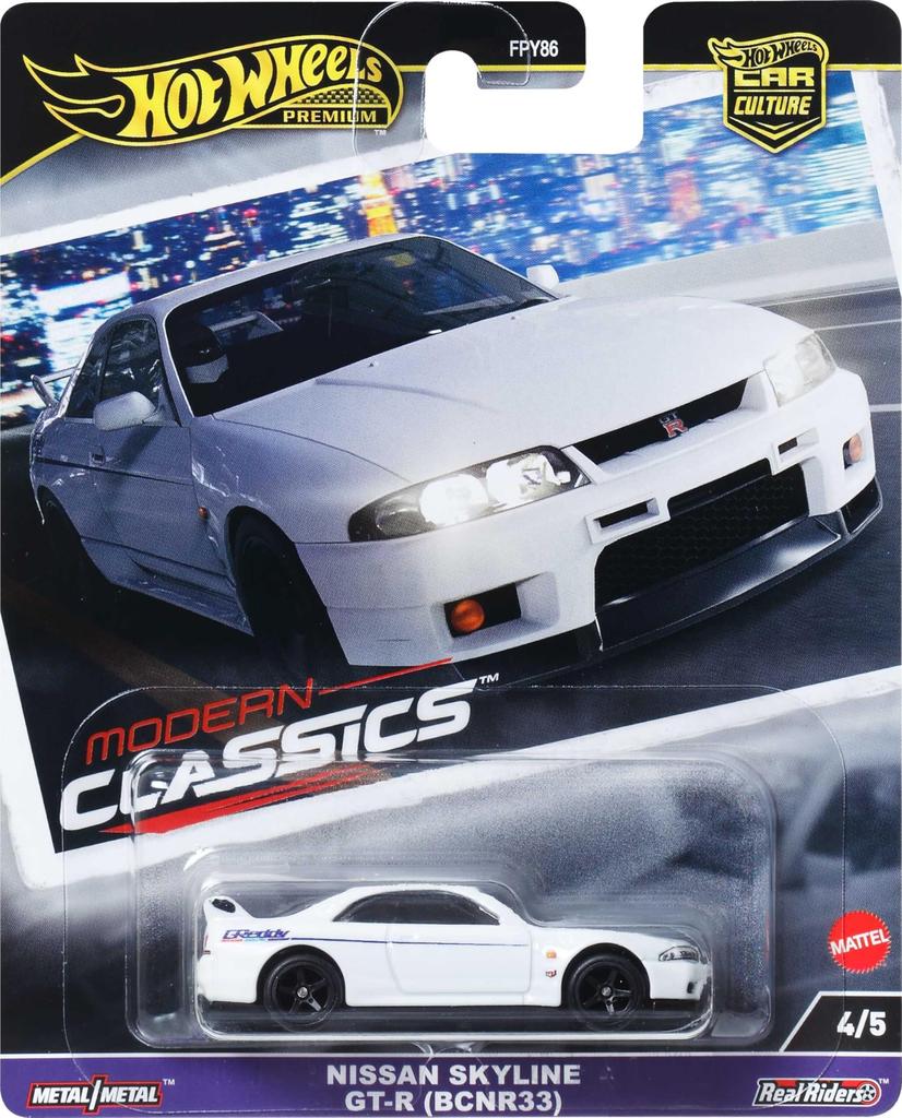 Hot Wheels Car Culture Modern Classics Nissan Skyline Vehicle Toy Diecast Car for Ages 3 and HRV99 GT-R (BCNR33) Up, White,
