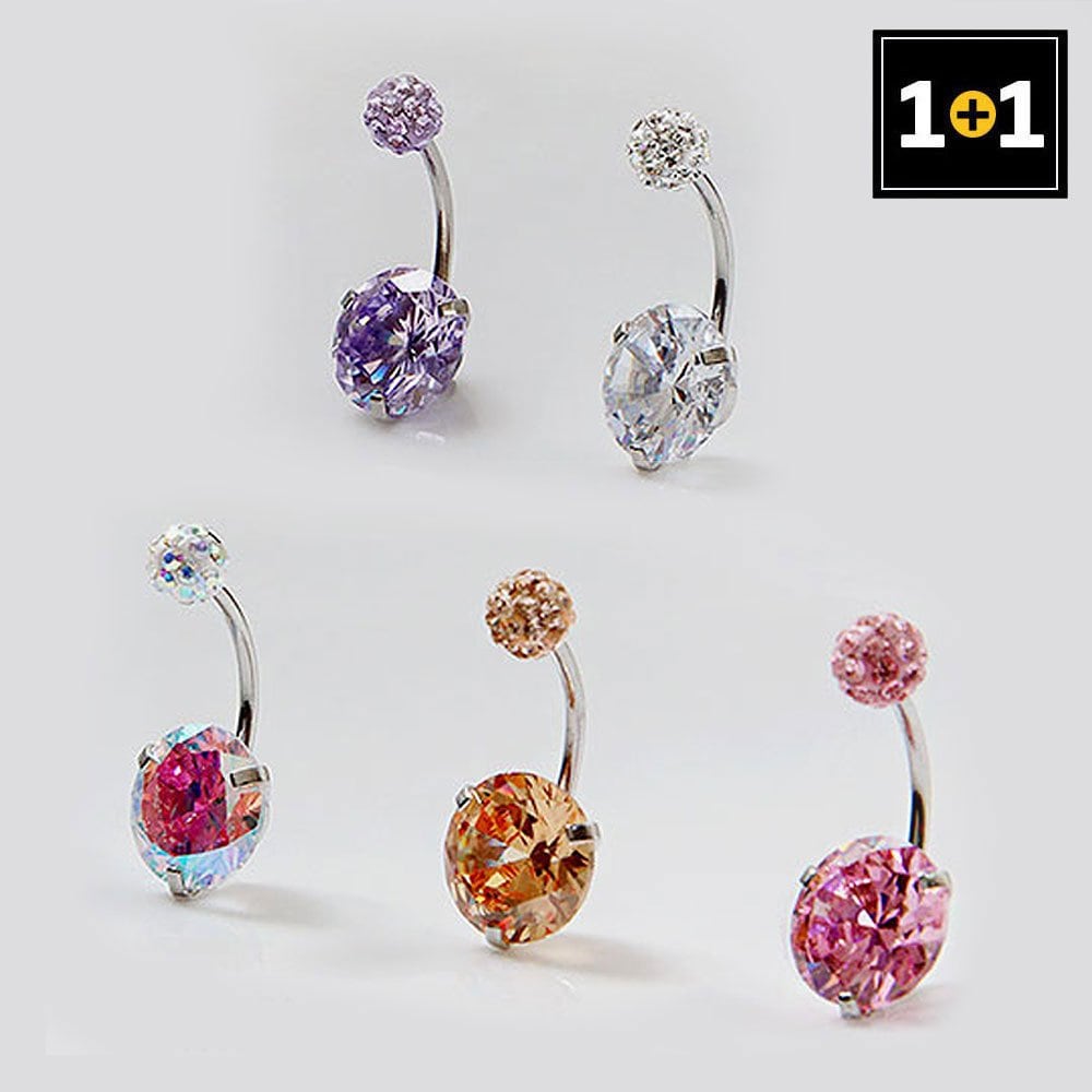 [1+1] Surgical Piercing Itsy Ball Belly Button Ring (Choose 1 of 5) (Single Side Sold)