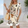 Women Plus Size Round Neck Short Sleeve Halloween Sloth Printed A Line Dress