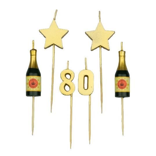 Arborescence Paper Dreams Kaarsen Taart 80 Jaar Was/hout Goud 6 Stuks