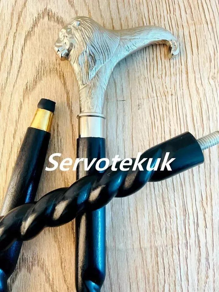 

Handcrafted Lion Handle with Wooden Rope Style Walking Stick\ Great for Hiking золотой