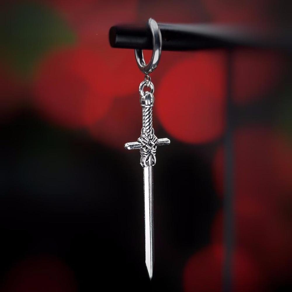 Personality Design Punk Goth Style Sword Drop Dangle Earrings for Men New Trend Hip Hop Rock Party Zircon Y2K Accessories