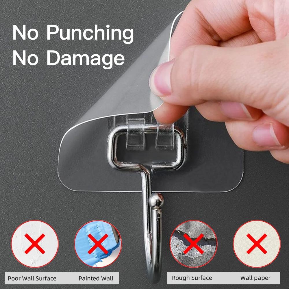 10 packs of large adhesive hooks, can hold heavy items (up to 44 lbs), removable without nails, waterproof and rust-proof, multi-purpose