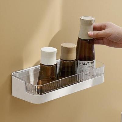 Wall Mounted Bathroom Storage Rack No Nail Plastic Toiletries Holder Space Saving Rustproof Bathroom Shelf for Shampoo
