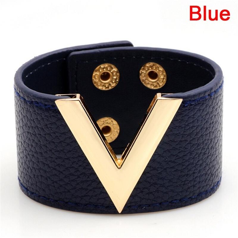 Wide V Leather Bangle Punk Cuff Bracelet Wrap Wristband Jewelry Accessories