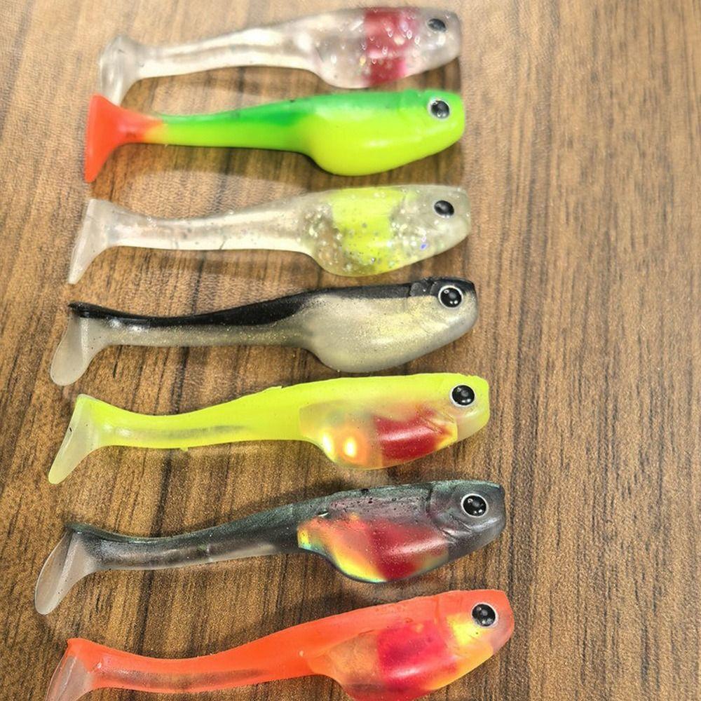 5 Stück 6 cm/2,36 Zoll Weicher Angelköder T-Schwanz-Design Bionischer Künstlicher T-Schwanzköder Weiches Material Schwimmend Weicher Köder Süßwasserfischen